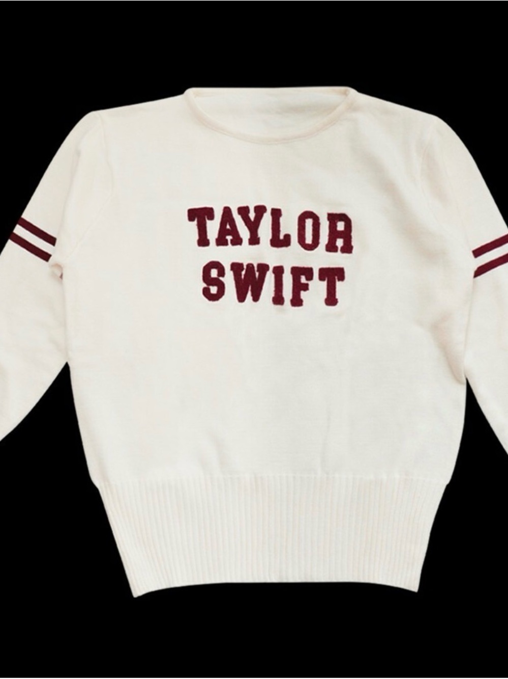 Taylor Swift Cream Sweater with Burgundy Appliqué